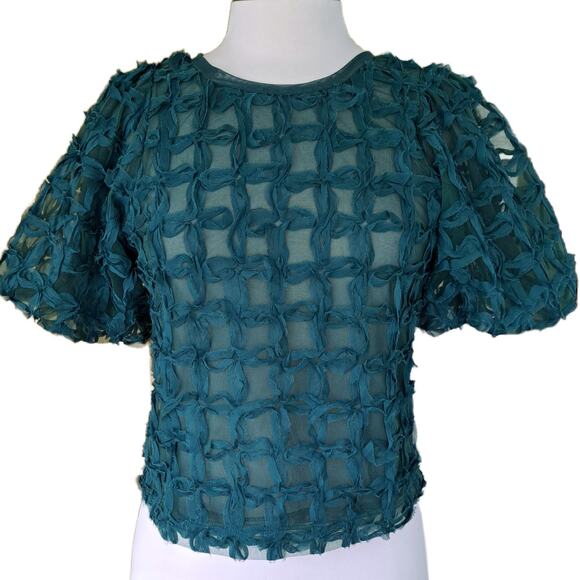 NEW Anthropologie Sarah Hann Karla Textured Green Top Size XS Green - Picture 2 of 9